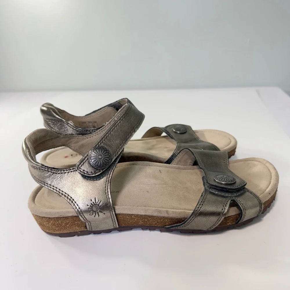 Taos Louise Metallic‎ Pewter Leather Comfort Sandals Red Willow Collection US 7